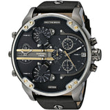 Diesel Mr Daddy 2.0 Black Dial Black Leather Strap Watch For Men - DZ7348