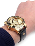 Buy Shop Diesel Mr Daddy Gold Dial Black Leather Strap Watch For Men - DZ7363 USA Online