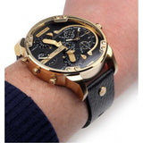 Diesel Mr Daddy Black & Gold Dial Black Leather Strap Watch For Men - DZ7371