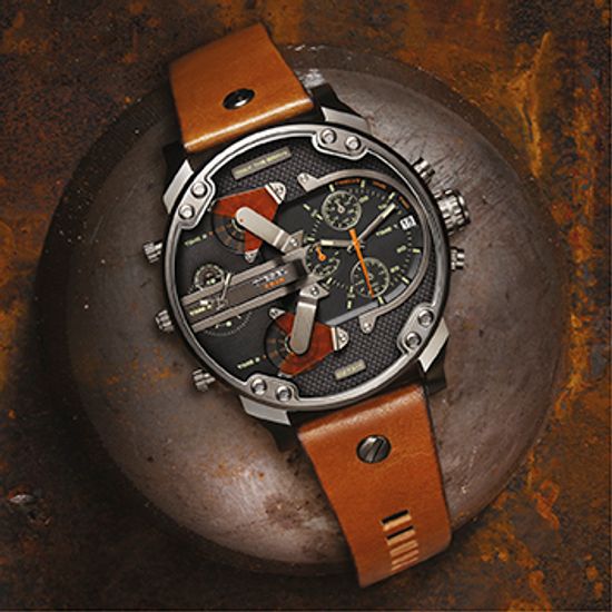 Buy Shop Diesel Mr Daddy 2.0 Chronograph Black Dial Brown Leather Strap Watch For Men - DZ7332 USA Online