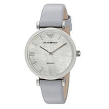 Buy Shop Emporio Armani Gianni T-Bar Mother Of Pearl White Dial Grey Leather Strap Watch For Women - AR11039 USA Online
