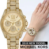 Michael Kors Mini Bradshaw Crystals Gold Dial Gold Steel Strap Watch For Women - MK6494