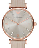 Buy Shop Emporio Armani Gianni T Bar Gunmetal Dial Beige Leather Strap Watch For Women - AR1681 USA Online