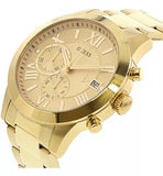 Guess Atlas Chronograph Gold Dial Gold Steel Strap Watch For Men - W0668G4