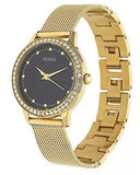 Guess Chelsea Crystals Black Dial Gold Mesh Bracelet Watch For Women - W0647L8