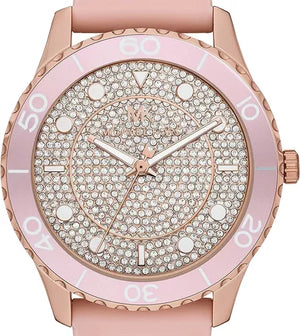 Buy Shop Michael Kors Runway Three Hand Crystal Pave Dial Pink Rubber Strap Watch For Women - MK6854 USA Online