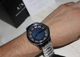 Buy Shop Armani Exchange Hampton Chronograph Blue Dial Silver Steel Strap Watch For Men - AX2178 USA Online