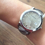 Buy Shop Burberry The City Grey Dial Checked Grey Leather Strap Watch for Women - BU9118 USA Online