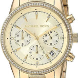 Buy Shop Michael Kors Ritz Chronograph Gold Dial Gold Steel Strap Watch For Women - MK6597 USA Online