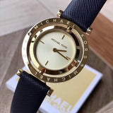 Michael Kors Averi Gold Dial Navy Blue Leather Strap Watch for Women - MK2526
