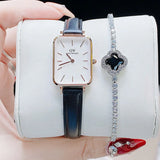 Daniel Wellington Quadro White Dial Black Leather Strap Watch For Women - DW00100434