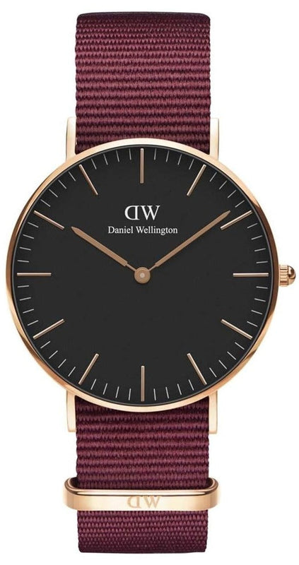 Buy Shop Daniel Wellington Classic Roselyn Black Dial Maroon Nylon Strap Watch For Women - DW00100273 USA Online