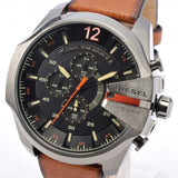 Buy Shop Diesel Mega Chief Chronograph Black Dial Brown Leather Strap Watch For Men - DZ4343 USA Online