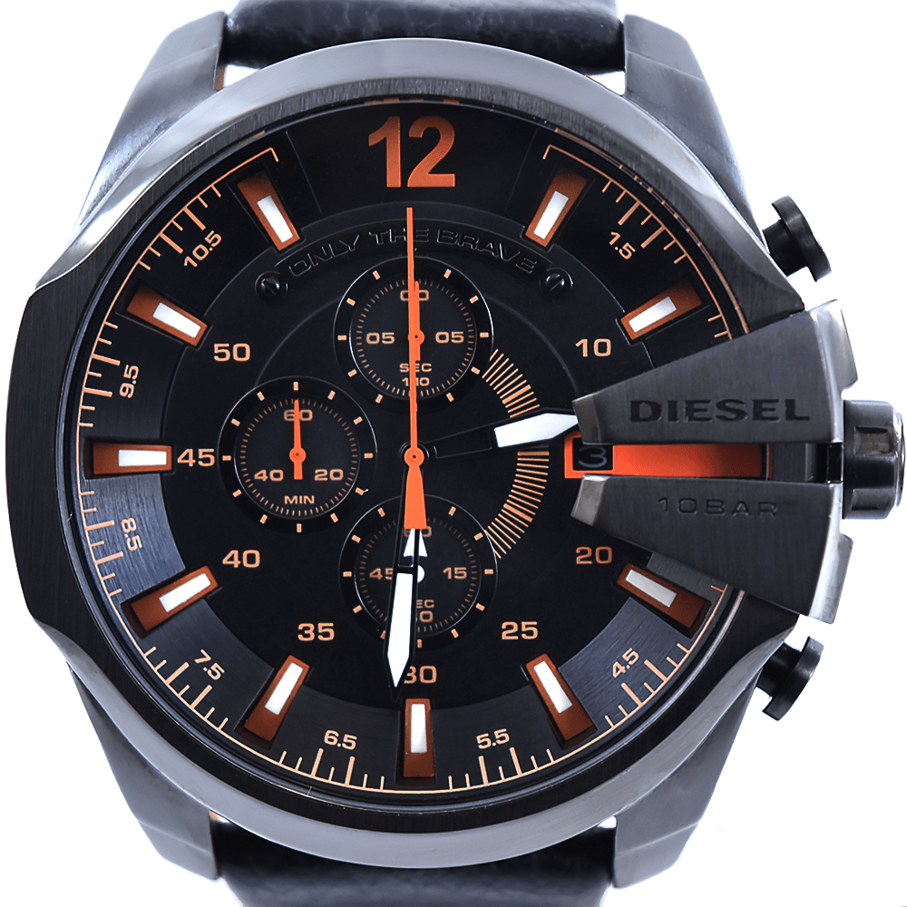 Buy Shop Diesel Mega Chief Chronograph Black Dial Black Leather Strap Watch For Men - DZ4291 USA Online