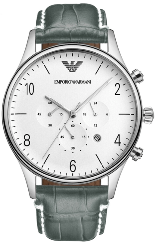 Buy Shop Emporio Armani Classic Chronograph Silver Dial Grey Leather Strap Watch For Men - AR1861 USA Online