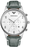 Buy Shop Emporio Armani Classic Chronograph Silver Dial Grey Leather Strap Watch For Men - AR1861 USA Online