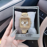 Buy Shop Guess Deco Quartz Crystals Gold Dial Gold Steel Strap Watch For Women - GW0472L2 USA Online