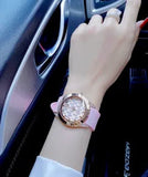 Buy Shop Guess Clarity Gold Dial Pink Silicone Strap Watch for Women - GW0109L2 USA Online