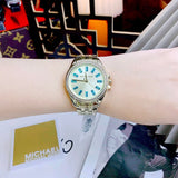 Buy Shop Michael Kors Mini Pilot Quartz Gold Dial Gold Steel Strap Watch For Women - MK7366 USA Online