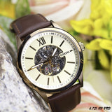 Buy Shop Fossil Flynn Mechanical Skeleton Beige Dial Brown Leather Strap Watch for Men - BQ2215 USA Online