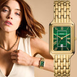 Fossil Raquel Three Hand Date Green Dial Gold Steel Strap Watch For Women - ES5341