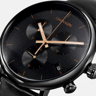 Buy Shop Calvin Klein High Noon Black Dial Black Leather Strap Watch for Men - K8M274CB USA Online