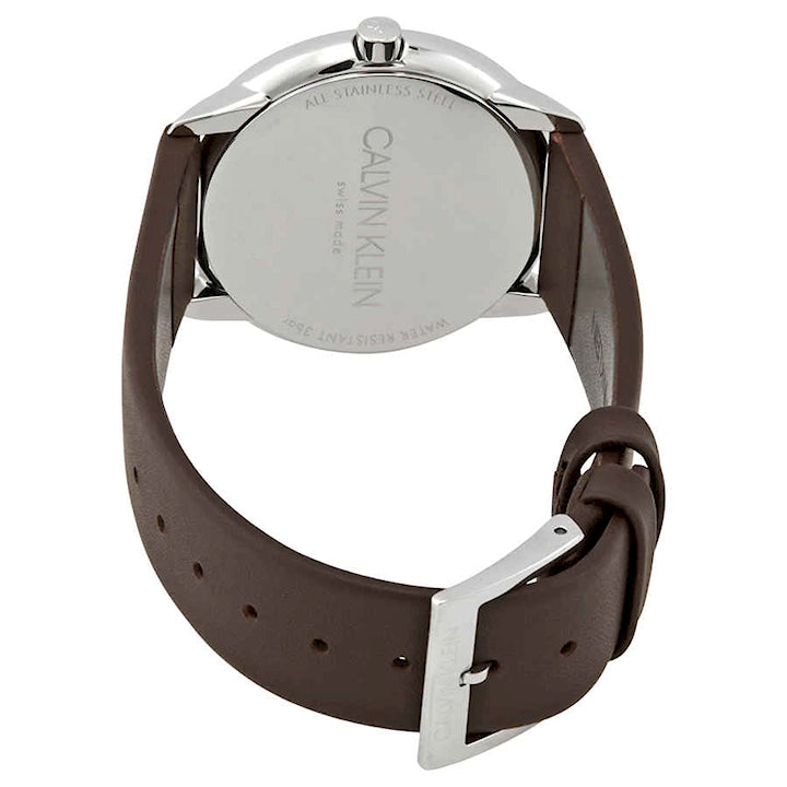 Buy Shop Calvin Klein Minimal Silver Dial Brown Leather Strap Watch for Men - K3M221G6 USA Online