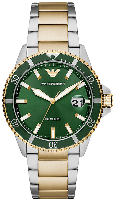 Buy Shop Emporio Armani Diver Chronograph Green Dial Two Tone Steel Strap Watch For Men - AR80063 USA Online