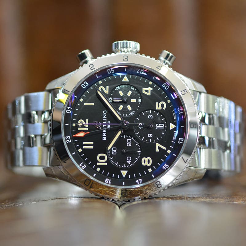 Buy Shop Breitling Super Avi B04 Chronograph GMT 46 P-51 Mustang Black Dial Silver Steel Strap Watch for Men - AB04453A1B1A1 USA Online