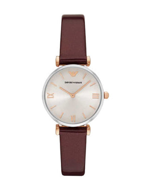 Buy Shop Emporio Armani Gianni T-Bar Quartz Silver Dial Brown Leather Strap Watch For Women - AR11061 USA Online