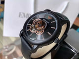 Buy Shop Emporio Armani Luigi Automatic Skeleton Black Dial Black Leather Strap Watch For Men - AR60012 USA Online