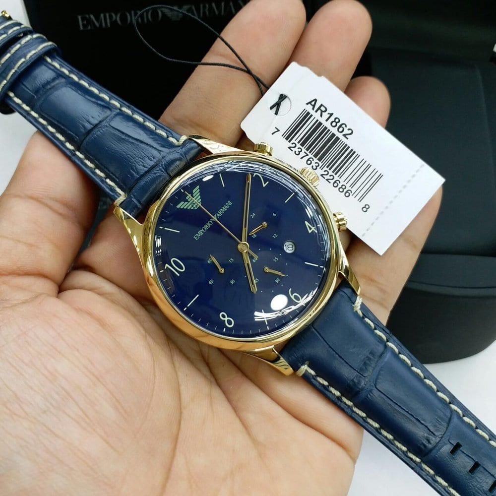 Buy Shop Emporio Armani Chronograph Midnight Blue Dial Blue Leather Strap Watch For Men - AR1862 USA Online