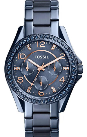 Buy Shop Fossil Riley Quartz Blue Dial Blue Steel Strap Watch for Women - ES4294 USA Online