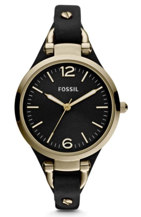 Buy Shop Fossil Georgia Black Dial Black Leather Strap Watch for Women - ES3148 USA Online