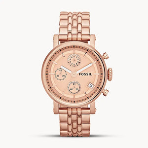 Buy Shop Fossil Boyfriend Chronograph Rose Gold Dial Rose Gold Steel Strap Watch for Women - ES3380 USA Online