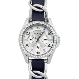 Buy Shop Fossil Riley White Dial Blue Leather Strap Watch for Women - ES3464 USA Online
