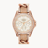 Buy Shop Fossil Riley White Dial Sand Leather Strap Watch for Women - ES3466 USA Online