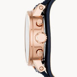 Buy Shop Fossil Original Boyfriend Chronograph White Dial Navy Blue Leather Strap Watch for Women - ES3838 USA Online