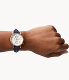 Buy Shop Fossil Original Boyfriend Chronograph White Dial Navy Blue Leather Strap Watch for Women - ES3838 USA Online