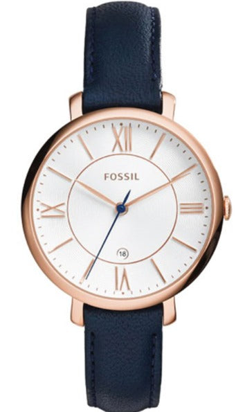 Buy Shop Fossil Jacqueline White Dial Blue Leather Strap Watch for Women - ES3843 USA Online