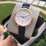 Buy Shop Fossil Jacqueline White Dial Blue Leather Strap Watch for Women - ES3843 USA Online