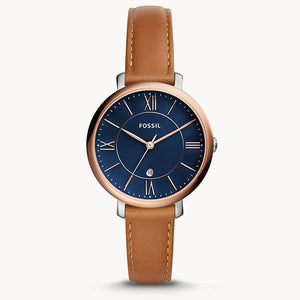Buy Shop Fossil Jacqueline Three Hand Date Luggage Blue Dial Brown Leather Strap Watch for Women - ES4274 USA Online