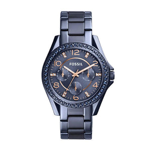 Buy Shop Fossil Riley Quartz Blue Dial Blue Steel Strap Watch for Women - ES4294 USA Online