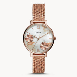 Buy Shop Fossil Jacqueline Three-Hand White Dial Rose Gold Mesh Bracelet Watch for Women - ES4534 USA Online