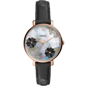 Buy Shop Fossil Jacqueline Mother of Pearl Dial Black Leather Strap Watch for Women - ES4535 USA Online
