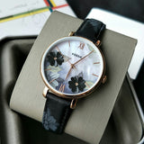 Buy Shop Fossil Jacqueline Mother of Pearl Dial Black Leather Strap Watch for Women - ES4535 USA Online