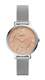 Fossil Jacqueline Three Hand Pink Dial Silver Mesh Strap Watch for Women - ES5089