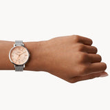 Fossil Jacqueline Three Hand Pink Dial Silver Mesh Strap Watch for Women - ES5089