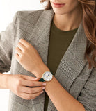 Buy Shop Fossil Jacqueline Multifunction Moonphase Mother of Pearl White Dial Green Leather Strap Watch for Women - ES5244 USA Online