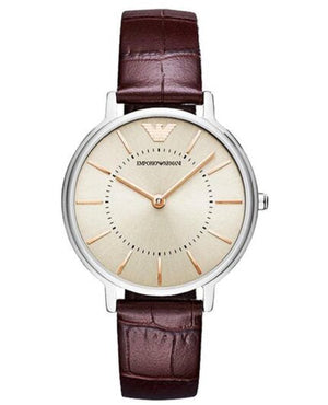 Buy Shop Emporio Armani Dress Quartz Silver Dial Brown Leather Strap Watch For Women - AR11063 USA Online